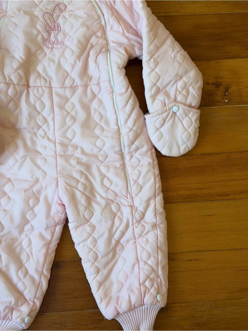 Vintage Cradlecraft Quilted Hooded Baby Snowsuit in Light Pink Size L